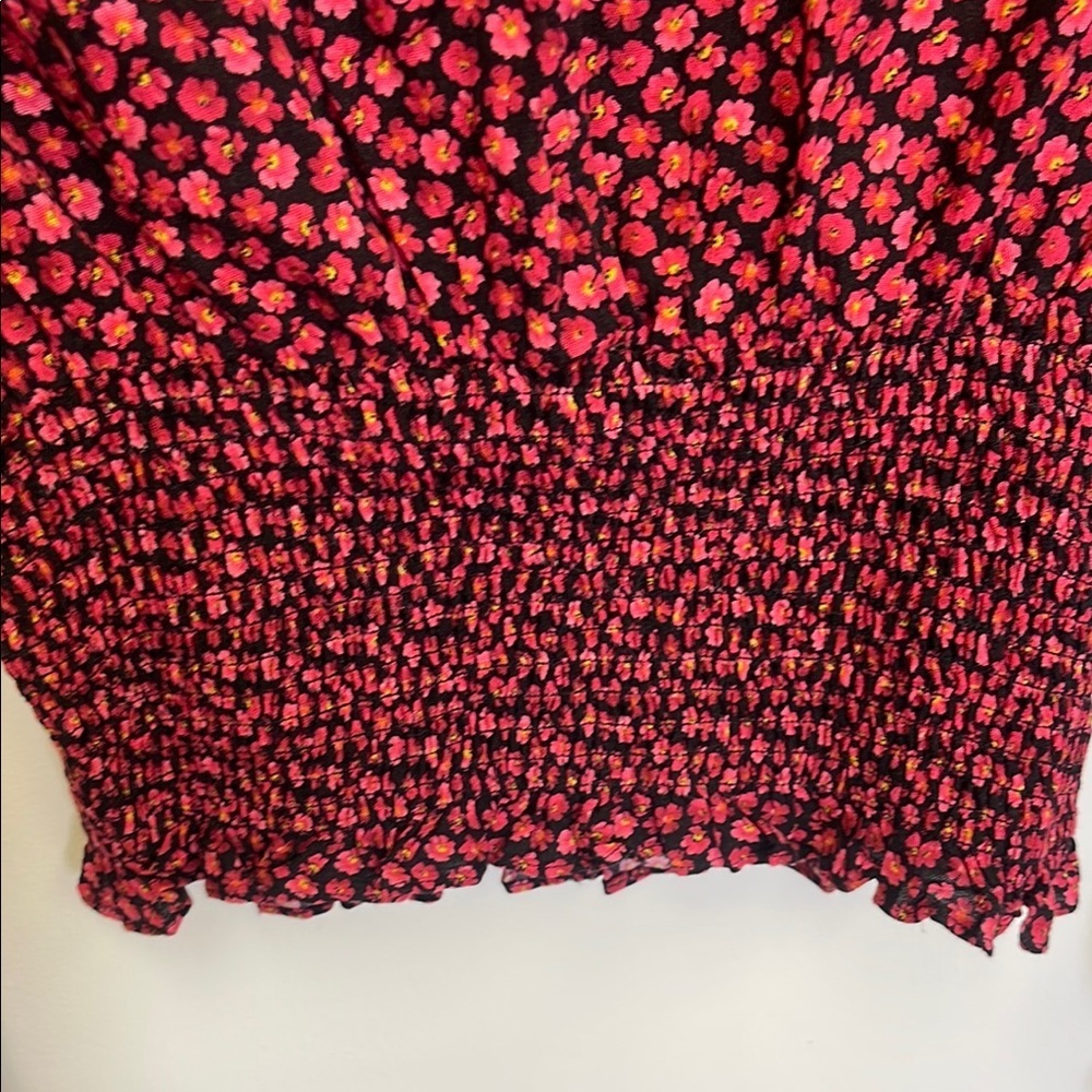 Altar'd State Red and Black Smocked Wrap Blouse - Picture 4 of 7